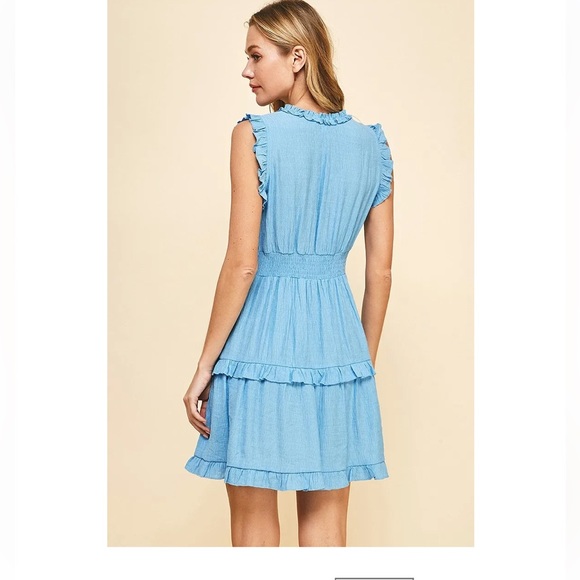Blue Ruffle Mini Dress - Picture 3 of 6